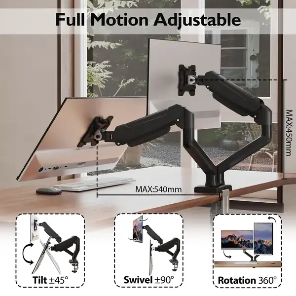 BONTEC · Brazo para dos monitores con resorte de gas, 13-32 pulgadas — vista 5