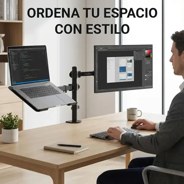 CoolBox MP01 · Soporte doble para monitor de 32" y portátil de 17" — vista 2
