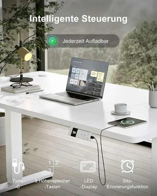 Devoko · Escritorio elevable eléctrico 160 × 80 cm con USB-C — vista 3