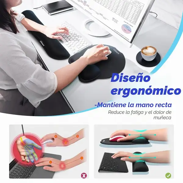 Gimars 3 en 1 · Alfombrilla, reposamuñecas de teclado y posavasos — vista 3