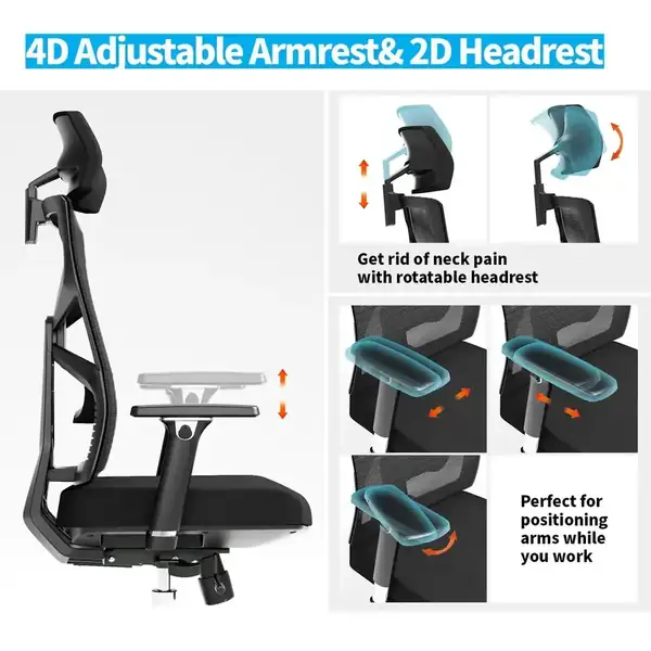HOLLUDLE Shaper1 · Silla ergonómica con respaldo adaptativo y reposabrazos 4D — vista 4