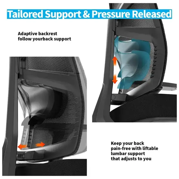 HOLLUDLE Shaper1 · Silla ergonómica con respaldo adaptativo y reposabrazos 4D — vista 5