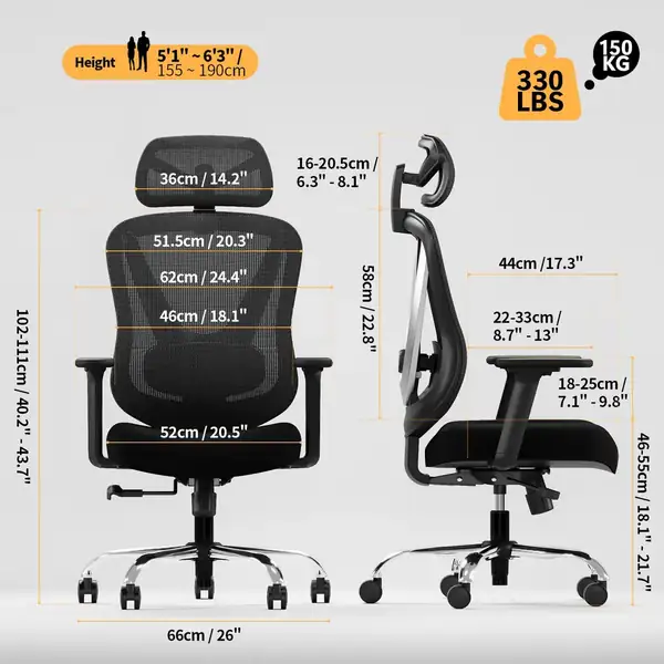 HOLLUDLE · Silla ergonómica con soporte lumbar 3D y reposabrazos 3D — vista 2