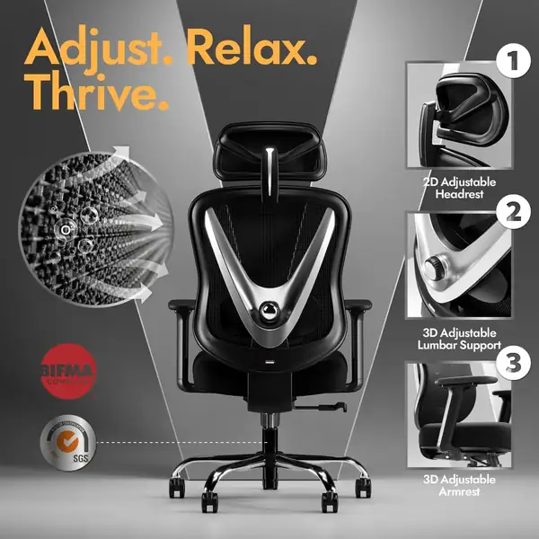 HOLLUDLE · Silla ergonómica con soporte lumbar 3D y reposabrazos 3D — vista 4