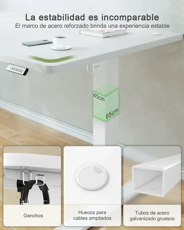 JUMMICO · Escritorio elevable eléctrico 140 × 60 cm con cargador USB — vista 4