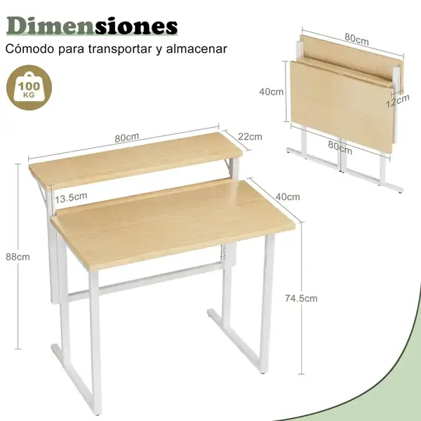 JUMMICO · Escritorio plegable 80 cm con soporte para monitor — vista 3