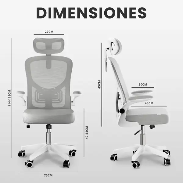 JUPPLIES · Silla ergonómica reclinable 120° con reposacabezas — vista 3