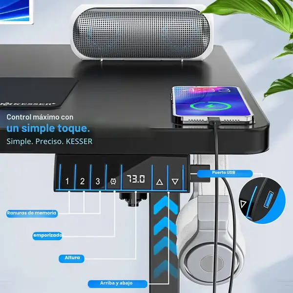 KESSER · Escritorio elevable eléctrico 140 × 70 cm con puerto USB — vista 2