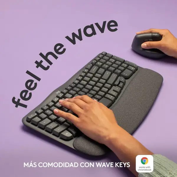 Logitech Wave Keys · Teclado ergonómico inalámbrico con reposamanos — vista 2