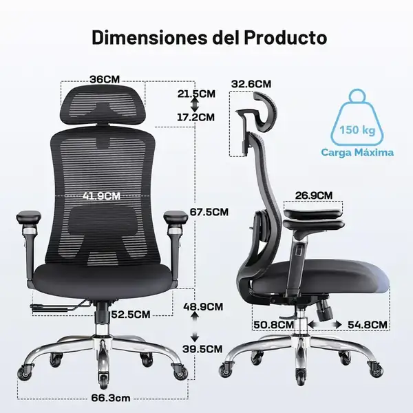 Marsail HNOFC48 · Silla ergonómica con reposabrazos 6D y asiento deslizante — vista 2
