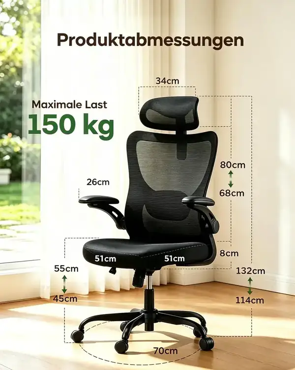 Marsail MSOC10B · Silla ergonómica con reposacabezas y lumbar 2D — vista 2