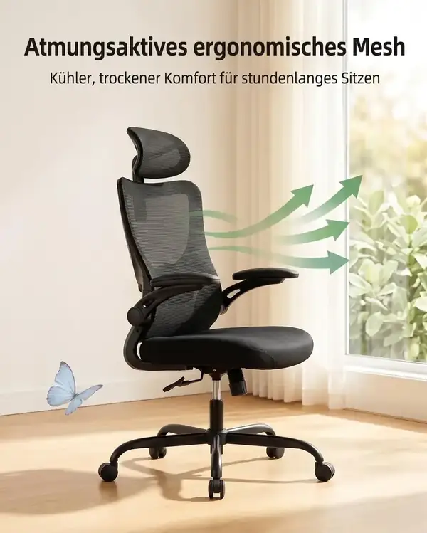Marsail MSOC10B · Silla ergonómica con reposacabezas y lumbar 2D — vista 3