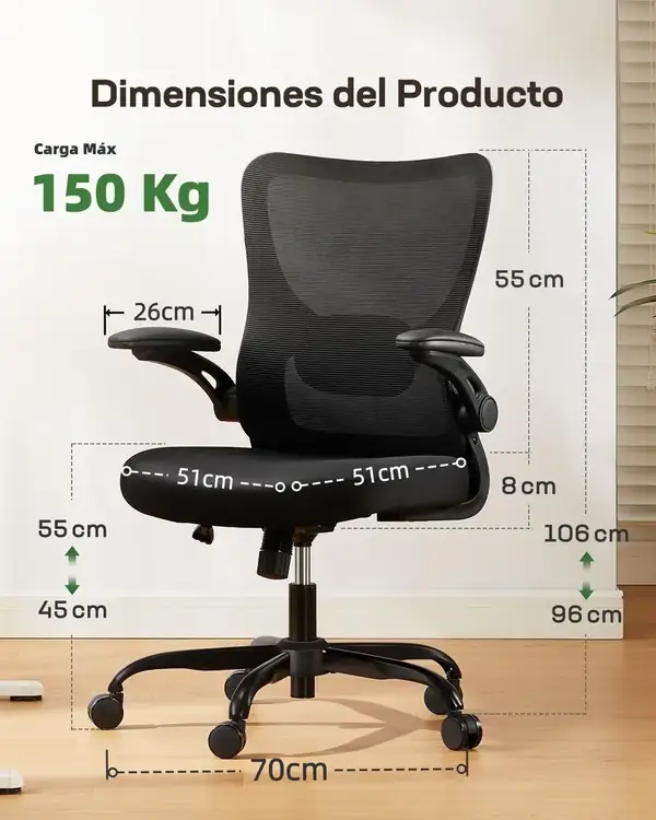 Marsail · Silla ergonómica con reposabrazos 3D y soporte lumbar 2D — vista 2