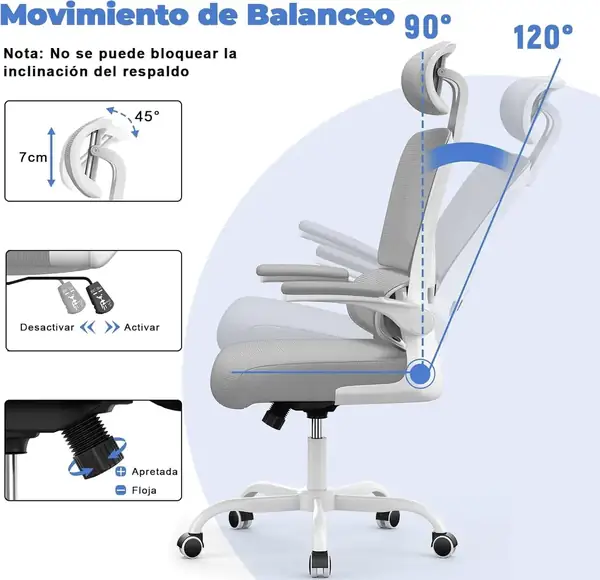naspaluro · Silla ergonómica de malla con reposacabezas regulable 7 cm — vista 4