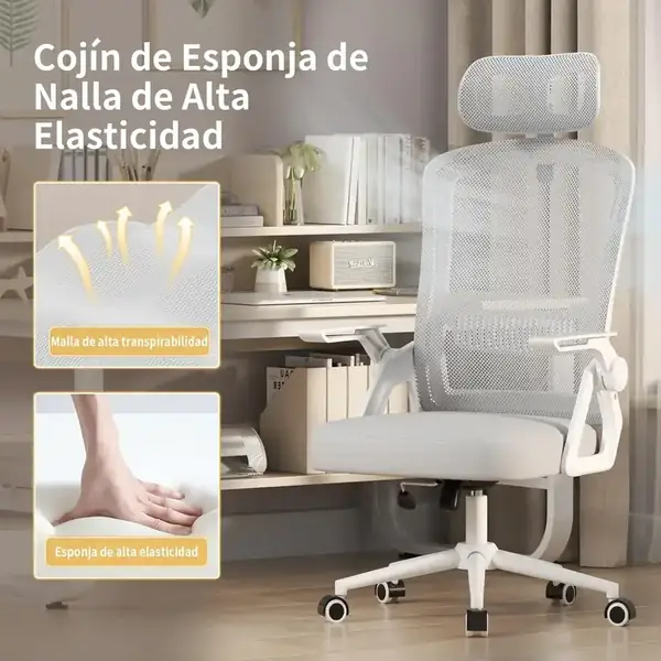 naspaluro · Silla ergonómica de malla con reposacabezas regulable — vista 3