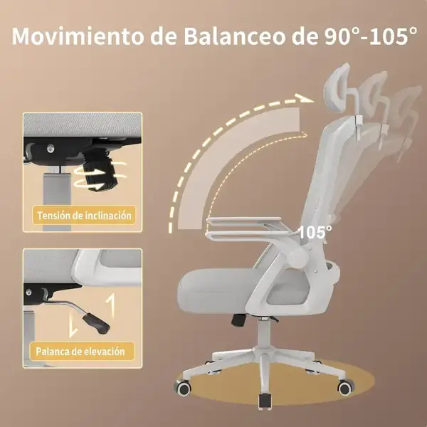 naspaluro · Silla ergonómica de malla con reposacabezas regulable — vista 5
