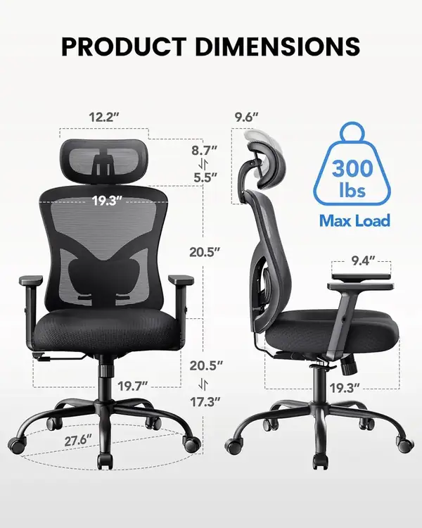 NOBLEWELL · Silla ergonómica con reposacabezas 2D y asiento acolchado — vista 3