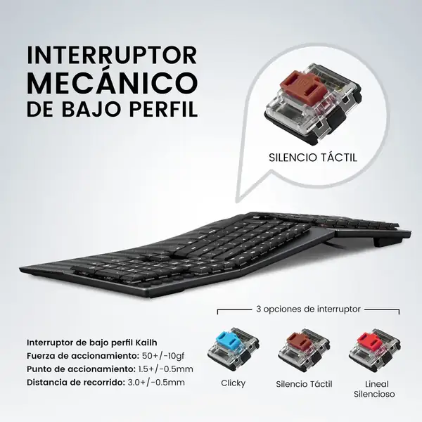 Perixx PERIBOARD-535BR · Teclado ergonómico mecánico con reposamuñecas ajustable — vista 4