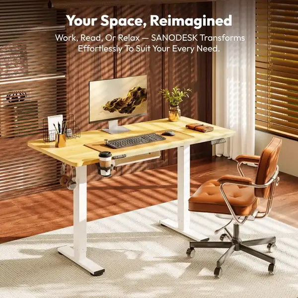 SANODESK · Escritorio elevable eléctrico 110 × 54 cm con tablero completo — vista 3