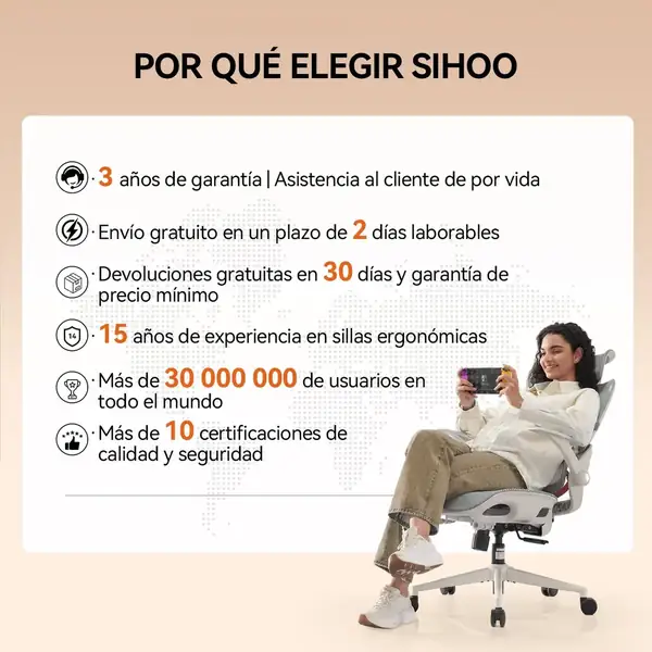 SIHOO B100 · Silla de oficina de malla con soporte lumbar adaptativo — vista 4