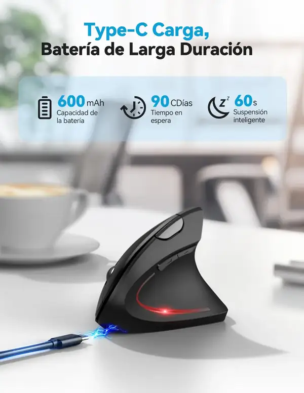 TECKNET · Ratón vertical Bluetooth recargable con 6 niveles de DPI — vista 3