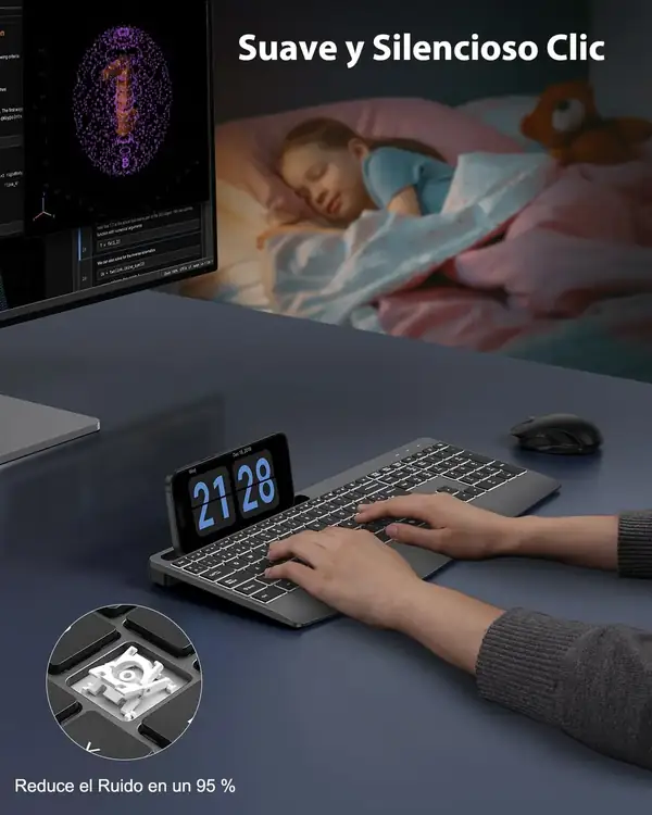 TECURS · Teclado inalámbrico ergonómico recargable con reposamuñecas y retroiluminación — vista 4