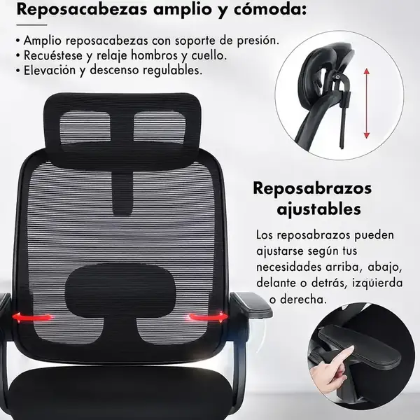 T-LoVendo · Silla de oficina de malla con reposacabezas ajustable — vista 4