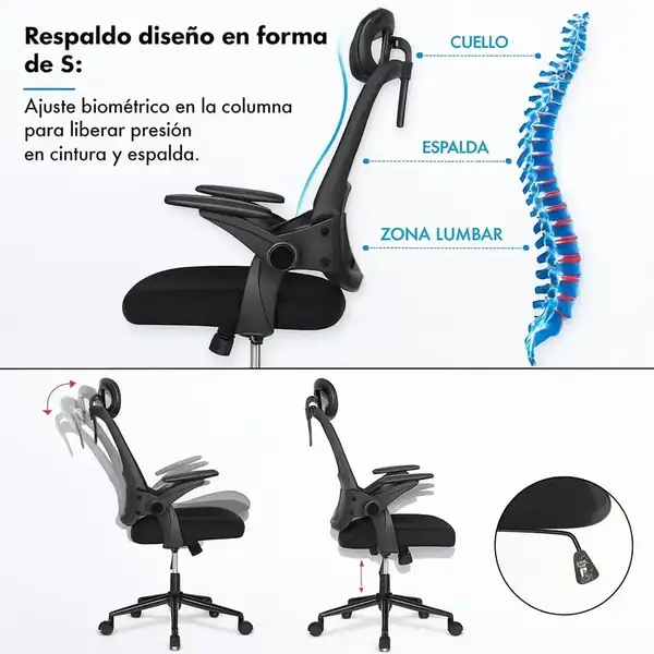 T-LoVendo · Silla de oficina de malla con reposacabezas ajustable — vista 5