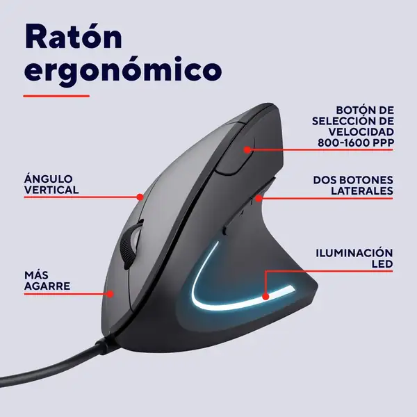 Trust Verto · Ratón vertical ergonómico con cable USB y ángulo de 60° — vista 2