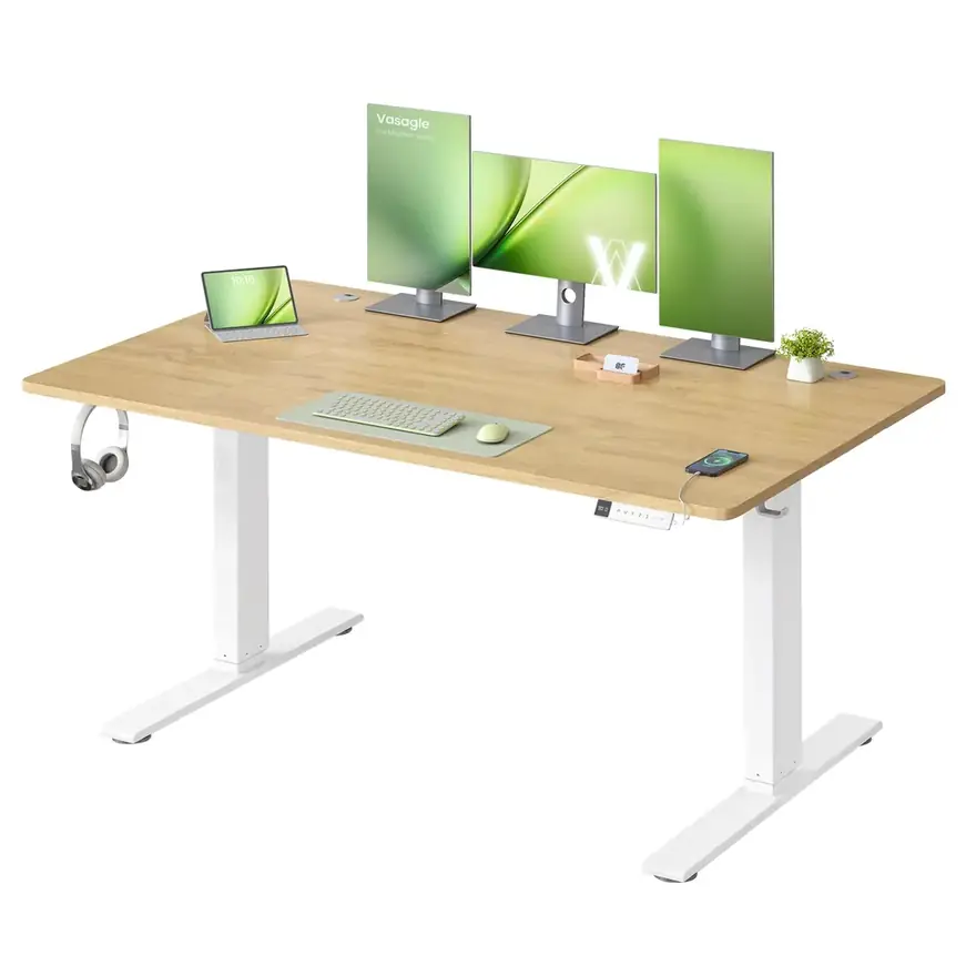 VASAGLE · Escritorio elevable eléctrico 140 × 80 cm con estante inferior