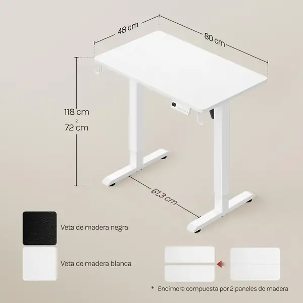 WOLTU · Escritorio elevable eléctrico 80 × 48 cm — vista 3