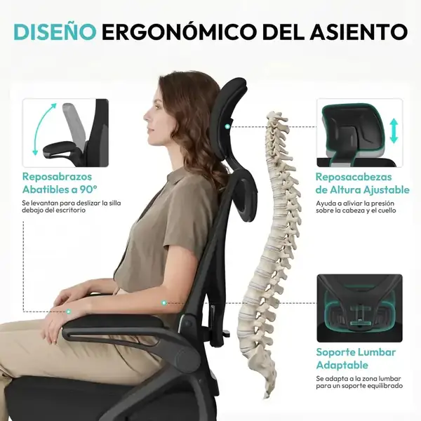 Yaheetech · Silla de oficina ergonómica de malla con soporte lumbar — vista 3